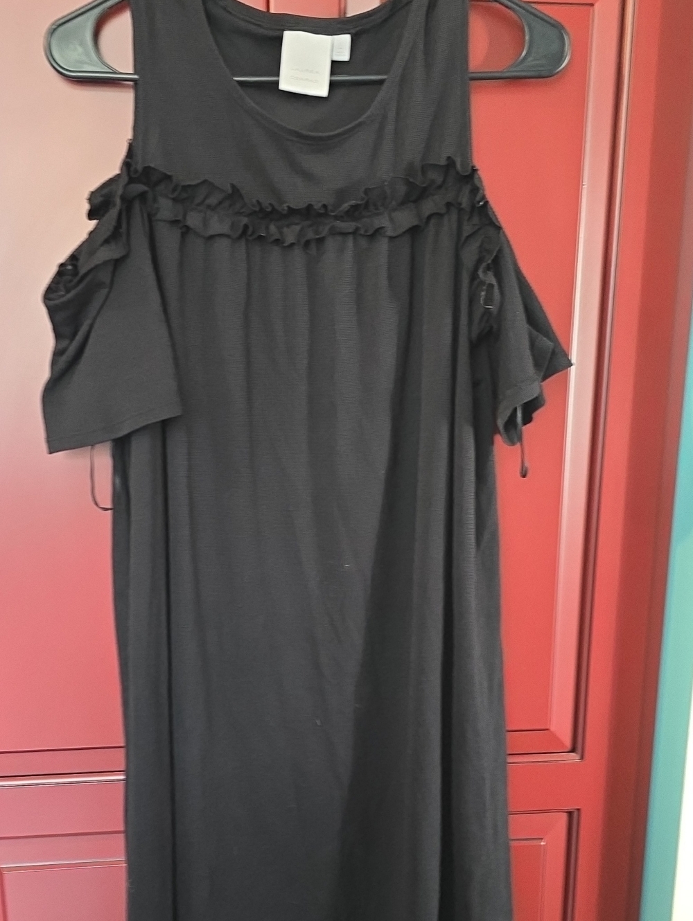 LC Lauren Conrad Black Cold-Shoulder Ruffle Maxi Dress